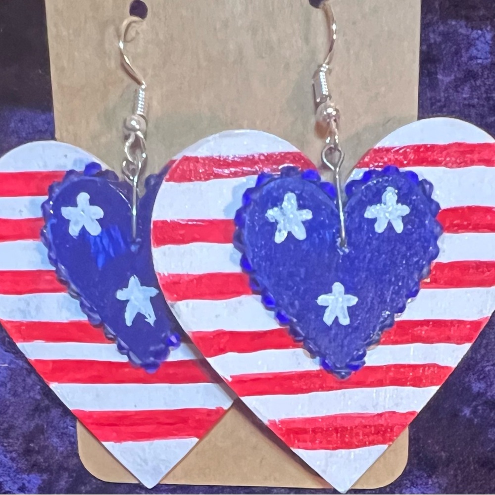 Heart-Shaped Red and Blue Earrings
